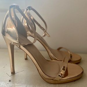 Strappy rose gold sandal heels
